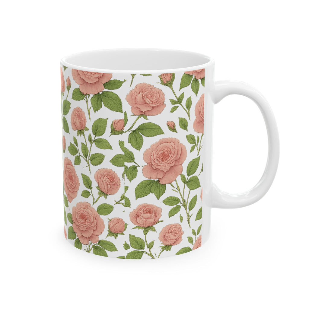 Botanical Pink Rose Garden Full Wrap Coffee Mug | Flowers Gift | Ceramic Mug