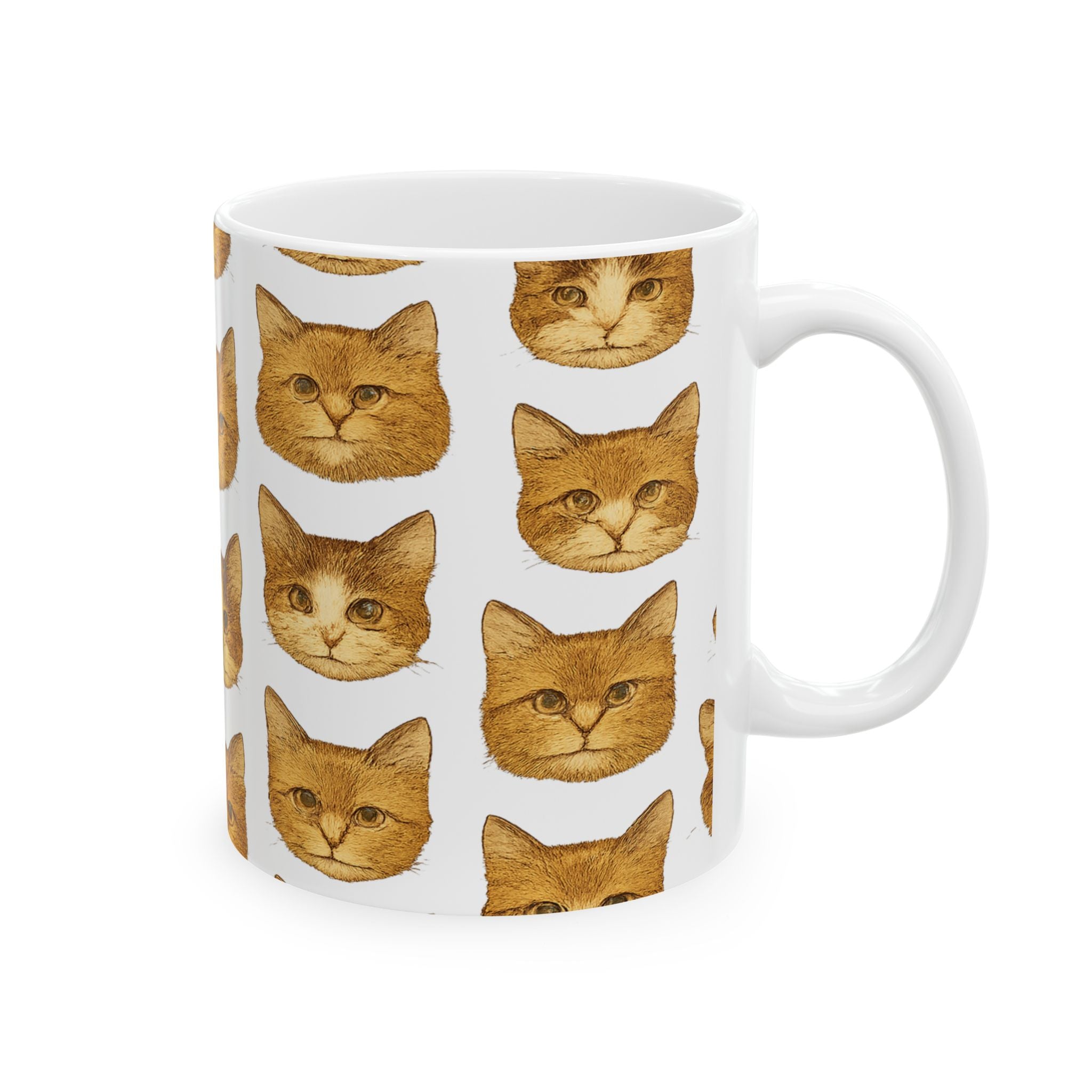 Vintage Cat Faces Full Wrap Coffee Mug | Cats Gift | Ceramic Mug