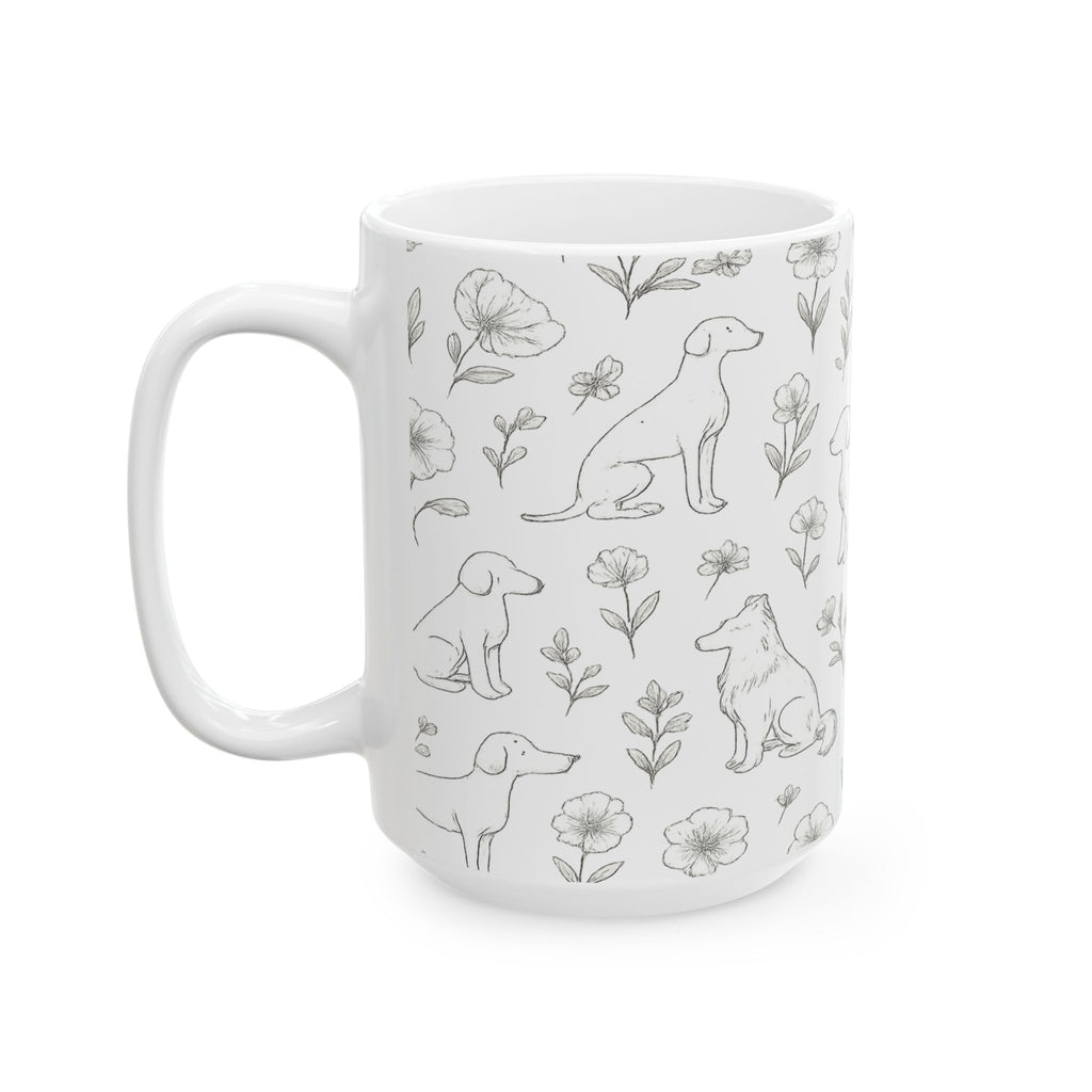 Delicate Dogs And Flowers Full Wrap Coffee Mug | Dogs Gift | Ceramic Mug