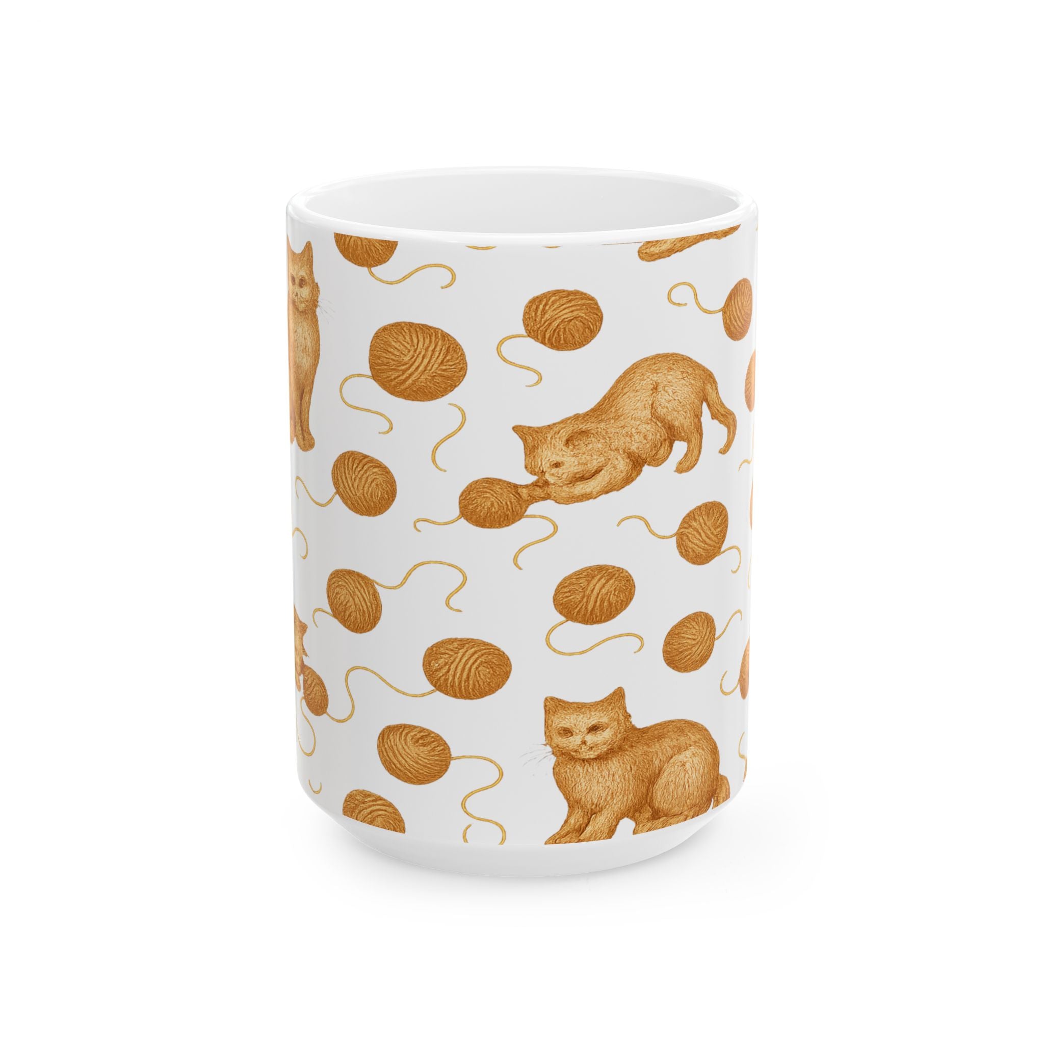Vintage Cats With Yarn Full Wrap Coffee Mug | Cats Gift | Ceramic Mug