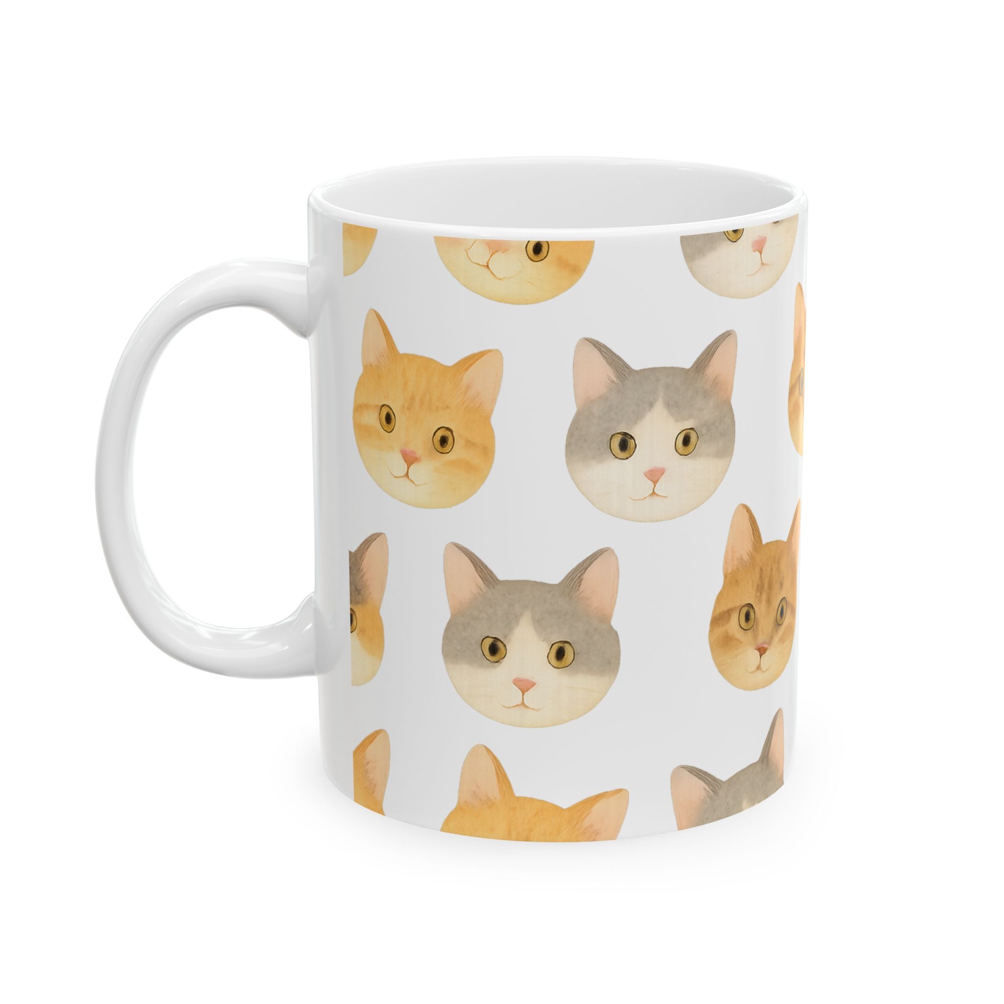 Watercolor Cat Faces Full Wrap Coffee Mug | Cats Gift | Ceramic Mug