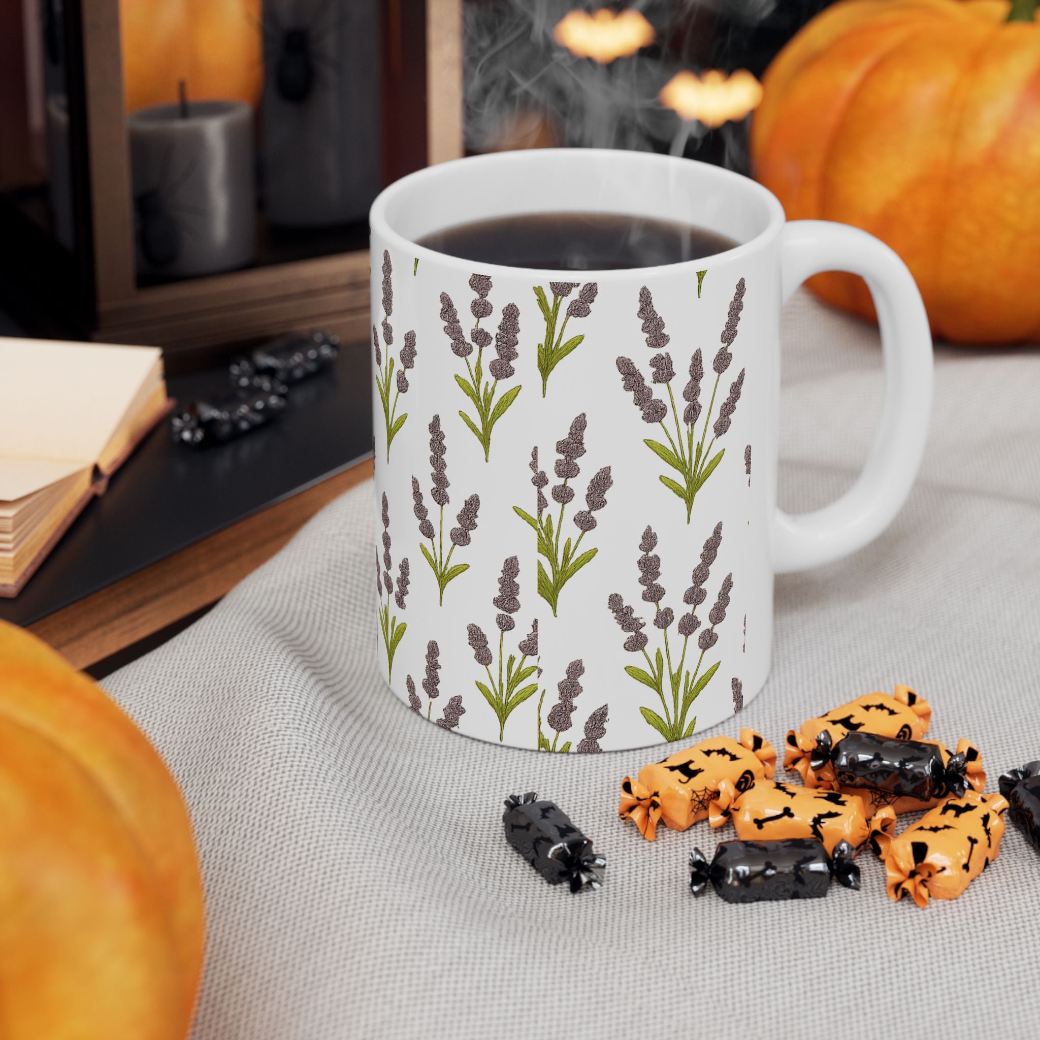 Vintage Lavender Sprigs Full Wrap Coffee Mug | Flowers Gift | Ceramic Mug