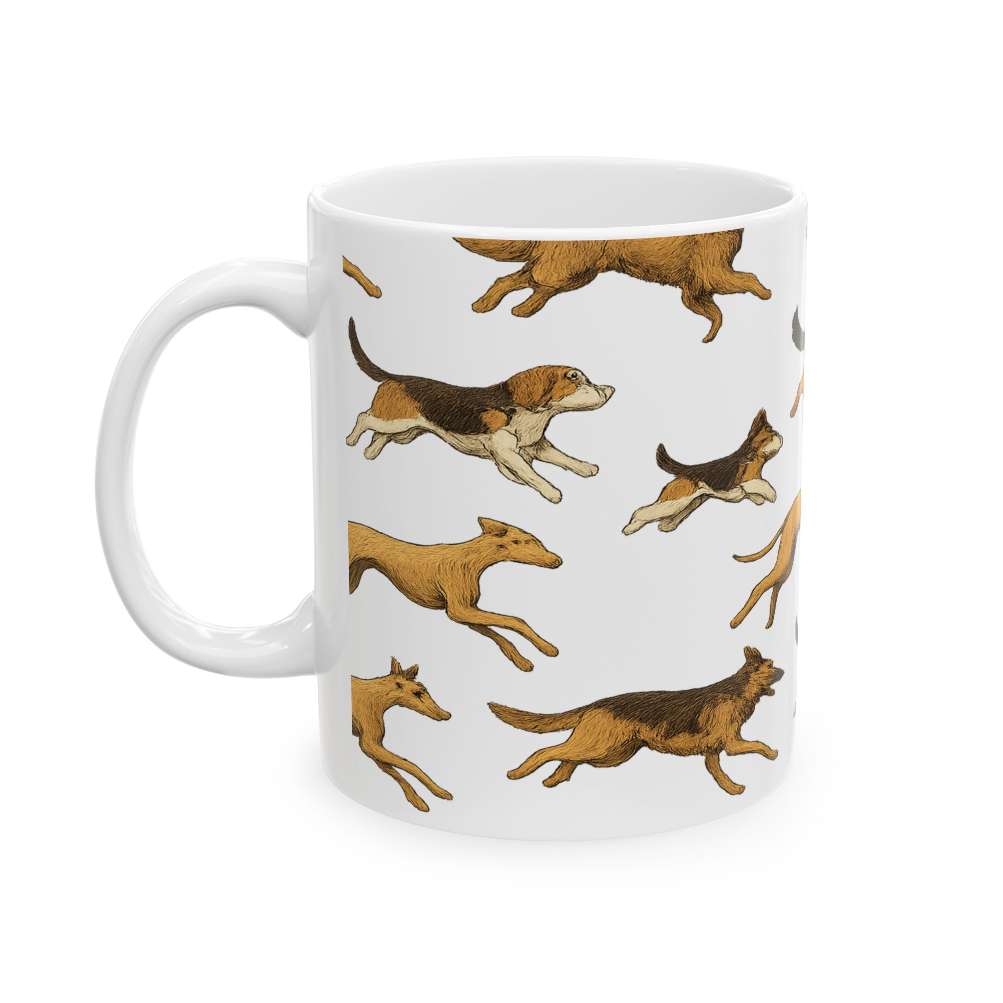 Botanical Running Dogs Full Wrap Coffee Mug | Dogs Gift | Ceramic Mug