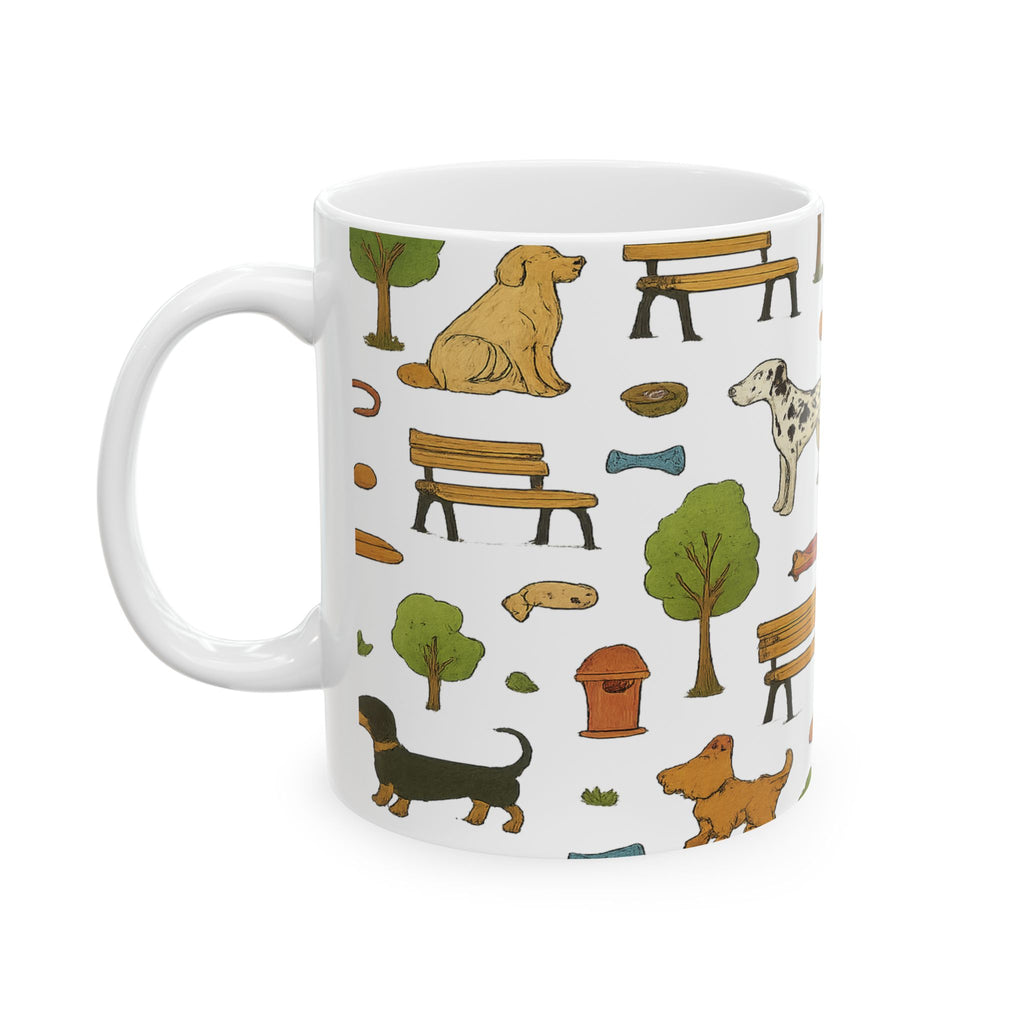 Botanical Dogs At Park Full Wrap Coffee Mug | Dogs Gift | Ceramic Mug