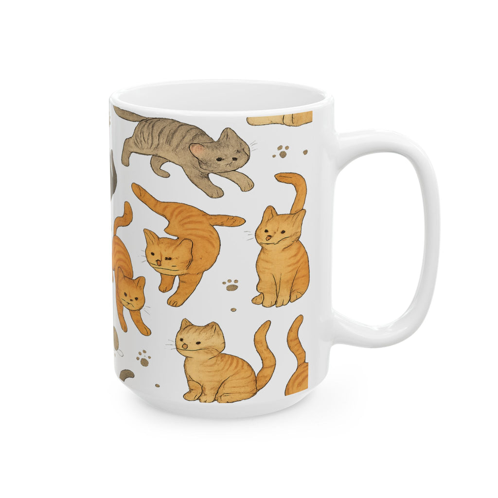 Botanical Playful Cats Full Wrap Coffee Mug | Cats Gift | Ceramic Mug