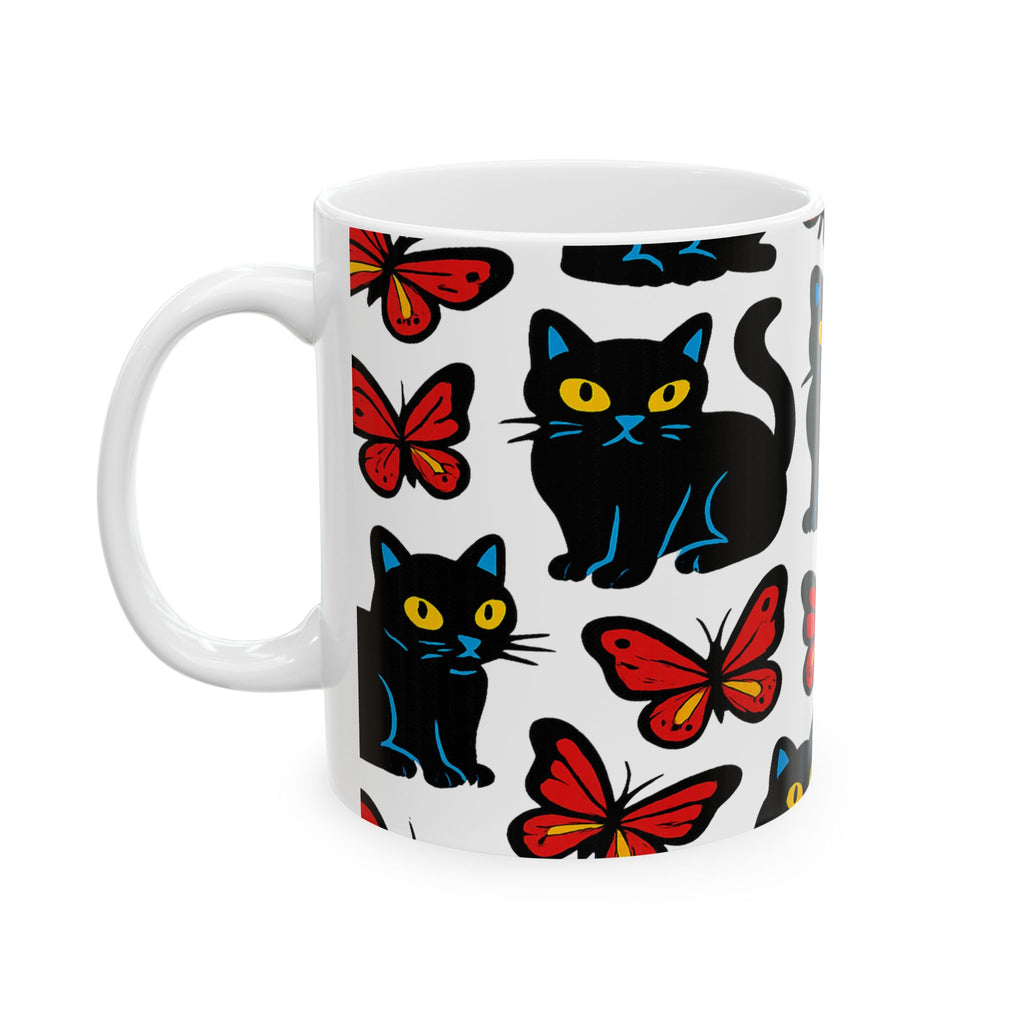 Bold Cats And Butterflies Full Wrap Coffee Mug | Cats Gift | Ceramic Mug