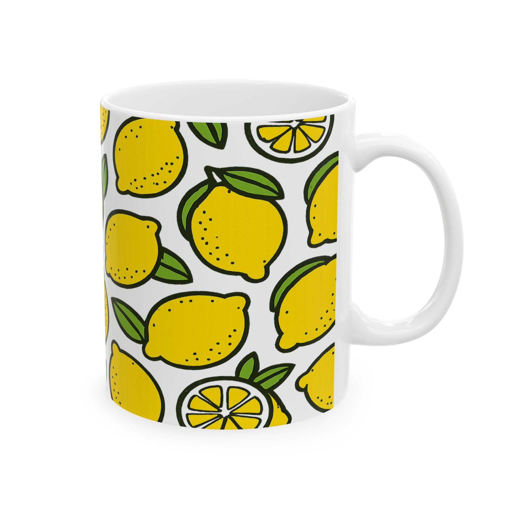 Bold Lemons Pattern Coffee Mug | Fruit Lover Gift | Ceramic Mug