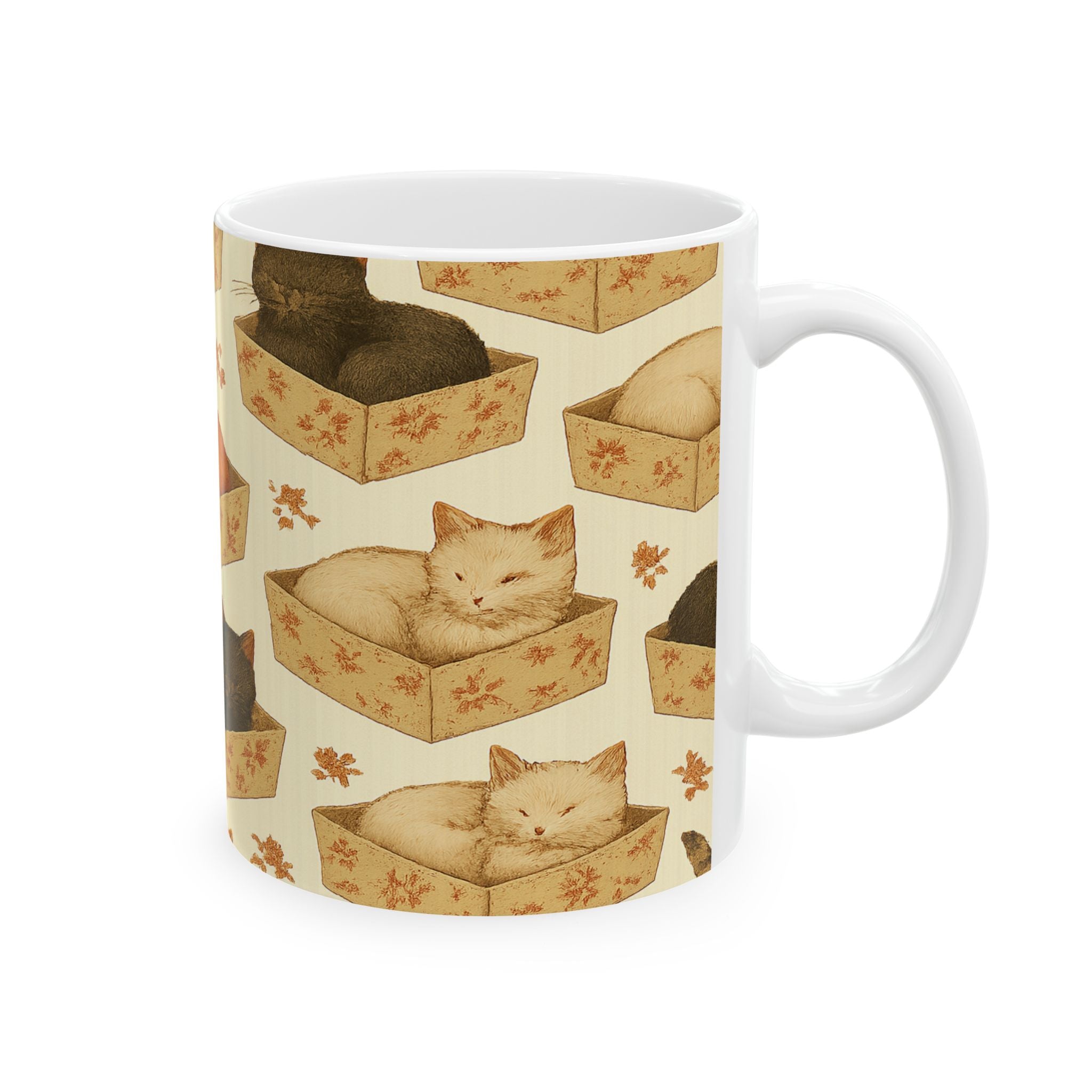 Vintage Cats In Boxes Full Wrap Coffee Mug | Cats Gift | Ceramic Mug