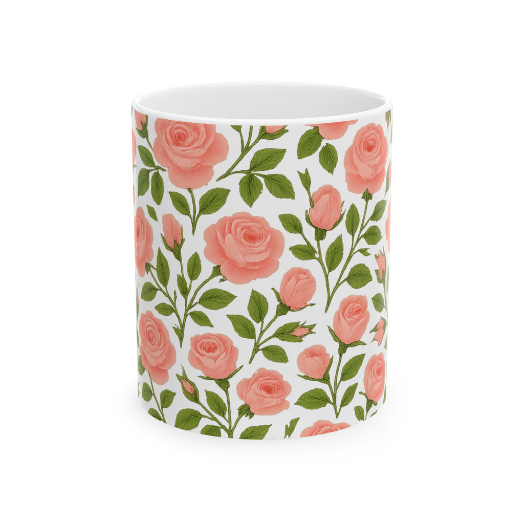 Pink Rose Garden Full Wrap Coffee Mug | Flowers Lover Gift | Ceramic Mug
