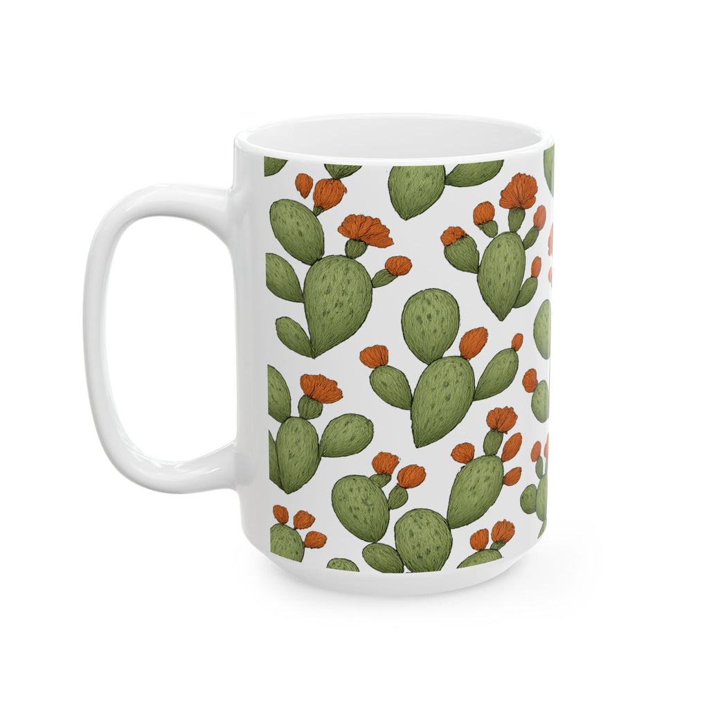 Botanical Prickly Pear Cactus Full Wrap Coffee Mug | Cactus Gift | Ceramic Mug