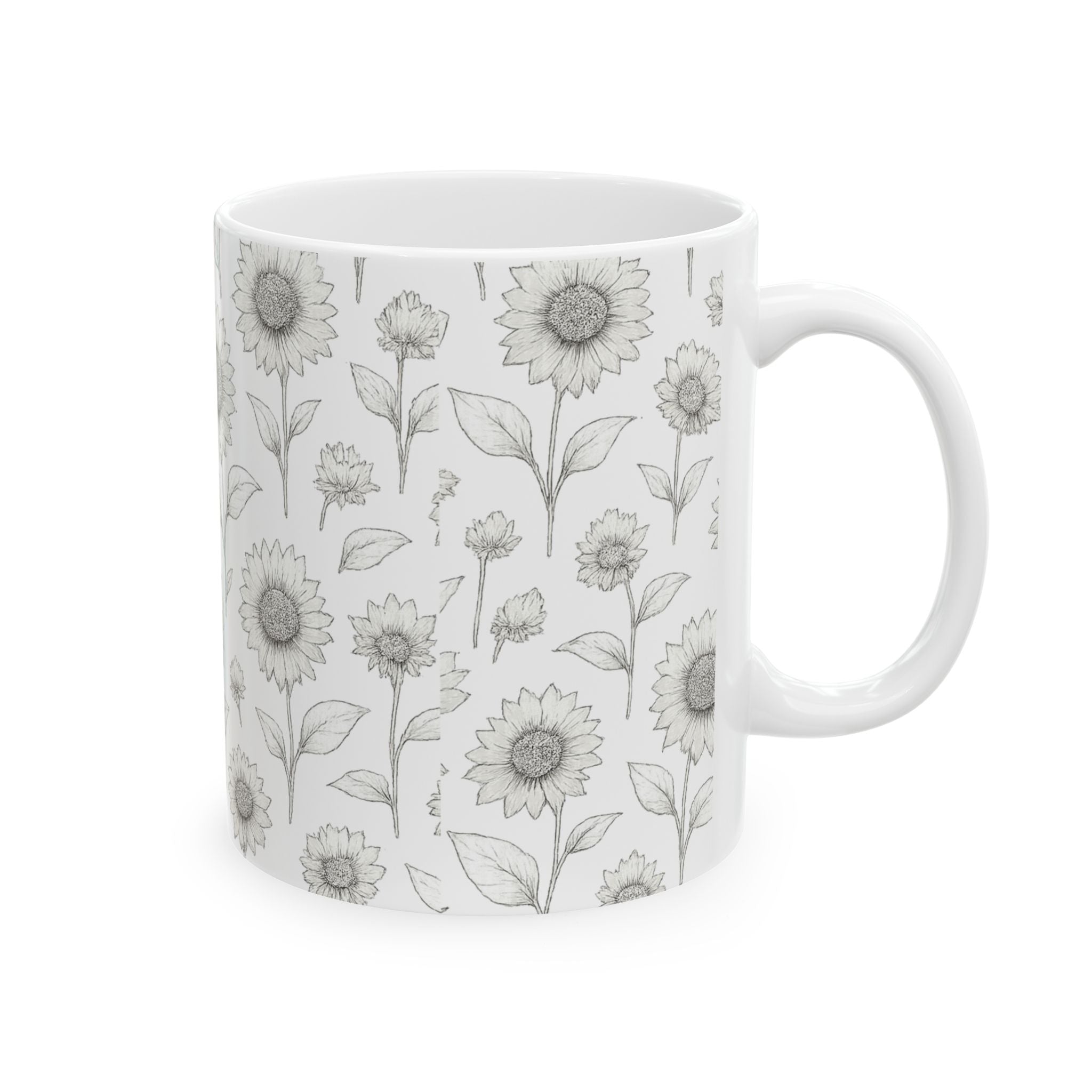 Delicate Sunflower Field Full Wrap Coffee Mug | Flowers Gift | Ceramic Mug