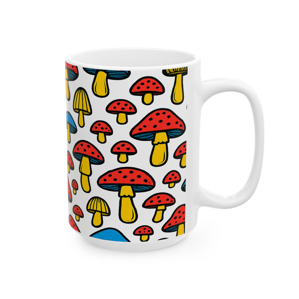 Bold Colorful Mushrooms Pattern Coffee Mug | Mushrooms Lover Gift | Ceramic Mug