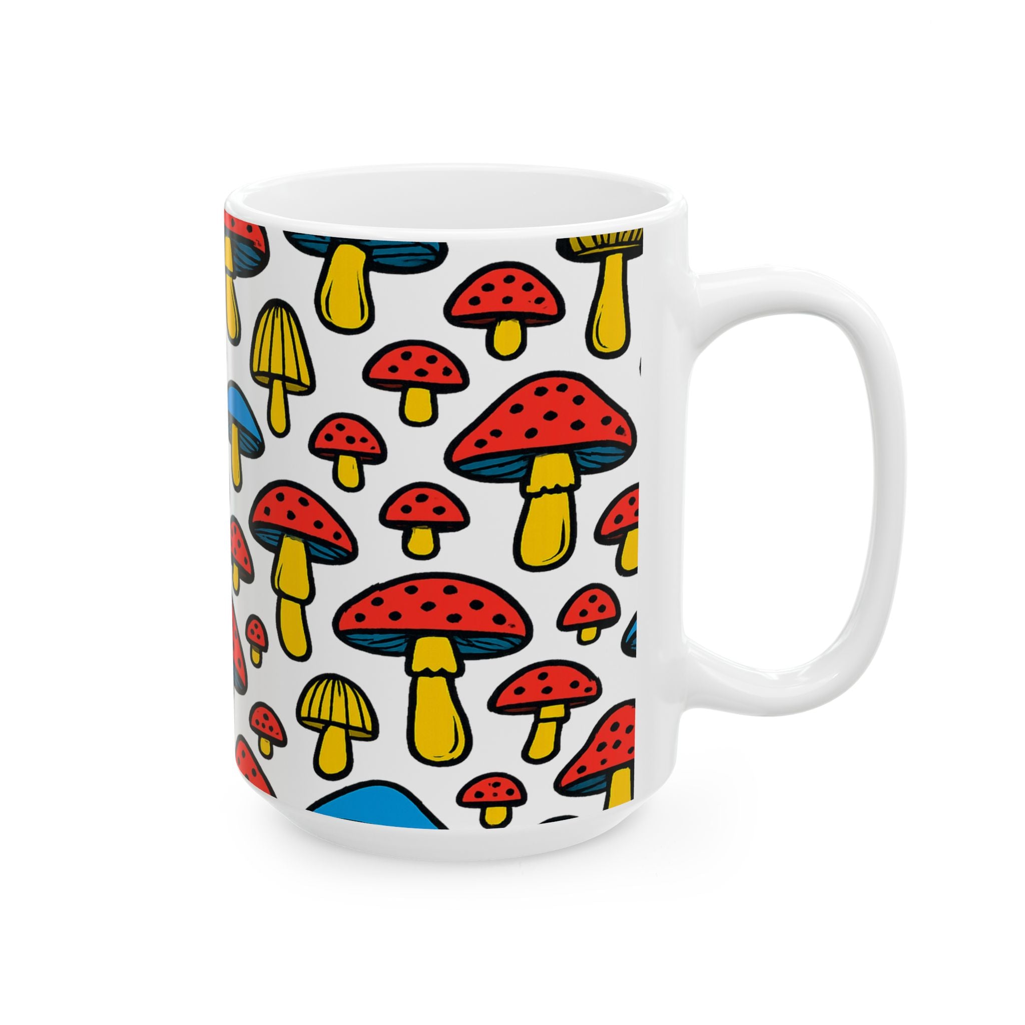 Bold Colorful Mushrooms Pattern Coffee Mug | Mushrooms Lover Gift | Ceramic Mug