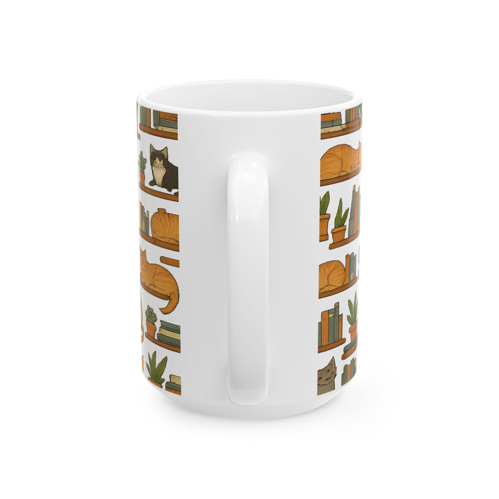 Botanical Cats On Shelves Full Wrap Coffee Mug | Cats Gift | Ceramic Mug