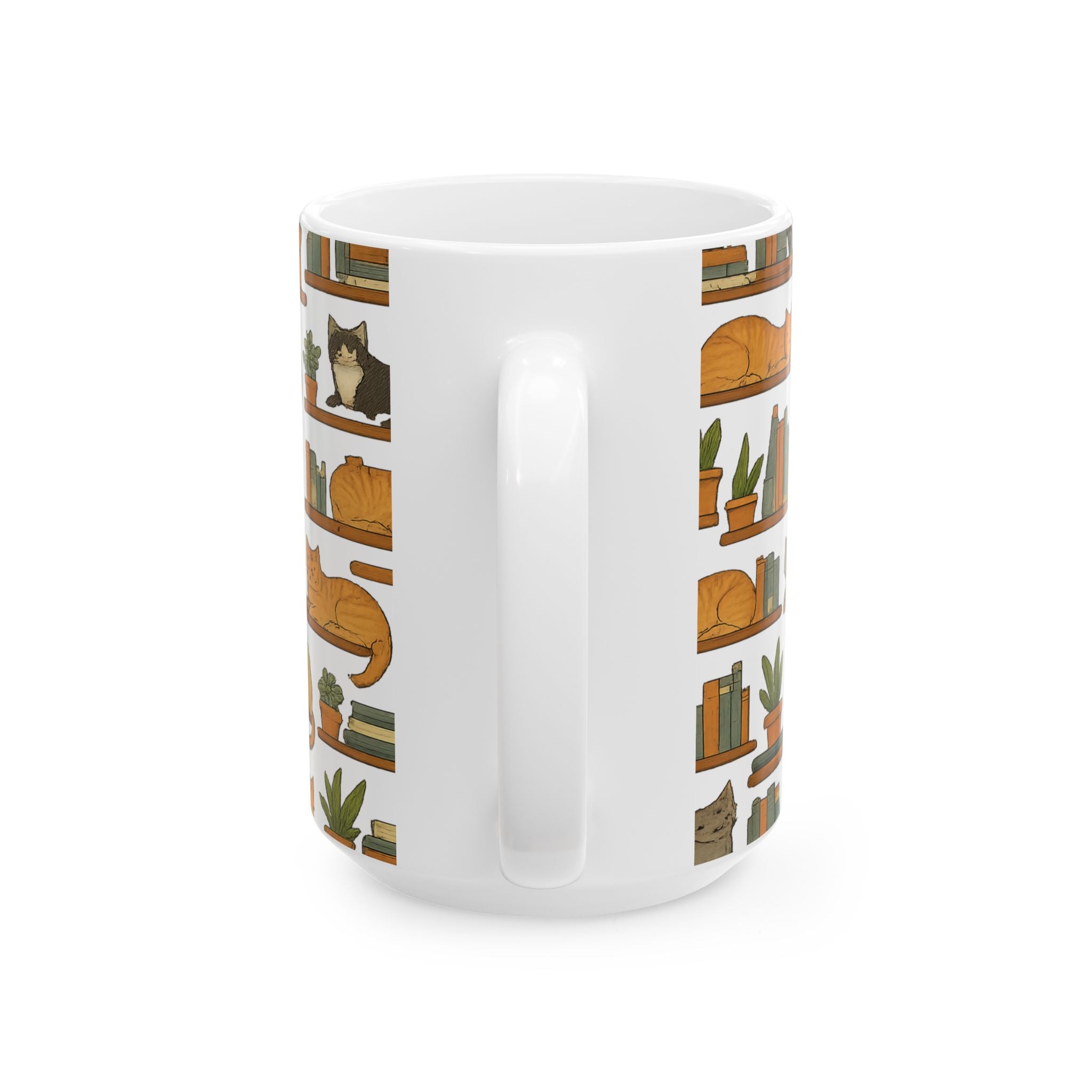 Botanical Cats On Shelves Full Wrap Coffee Mug | Cats Gift | Ceramic Mug