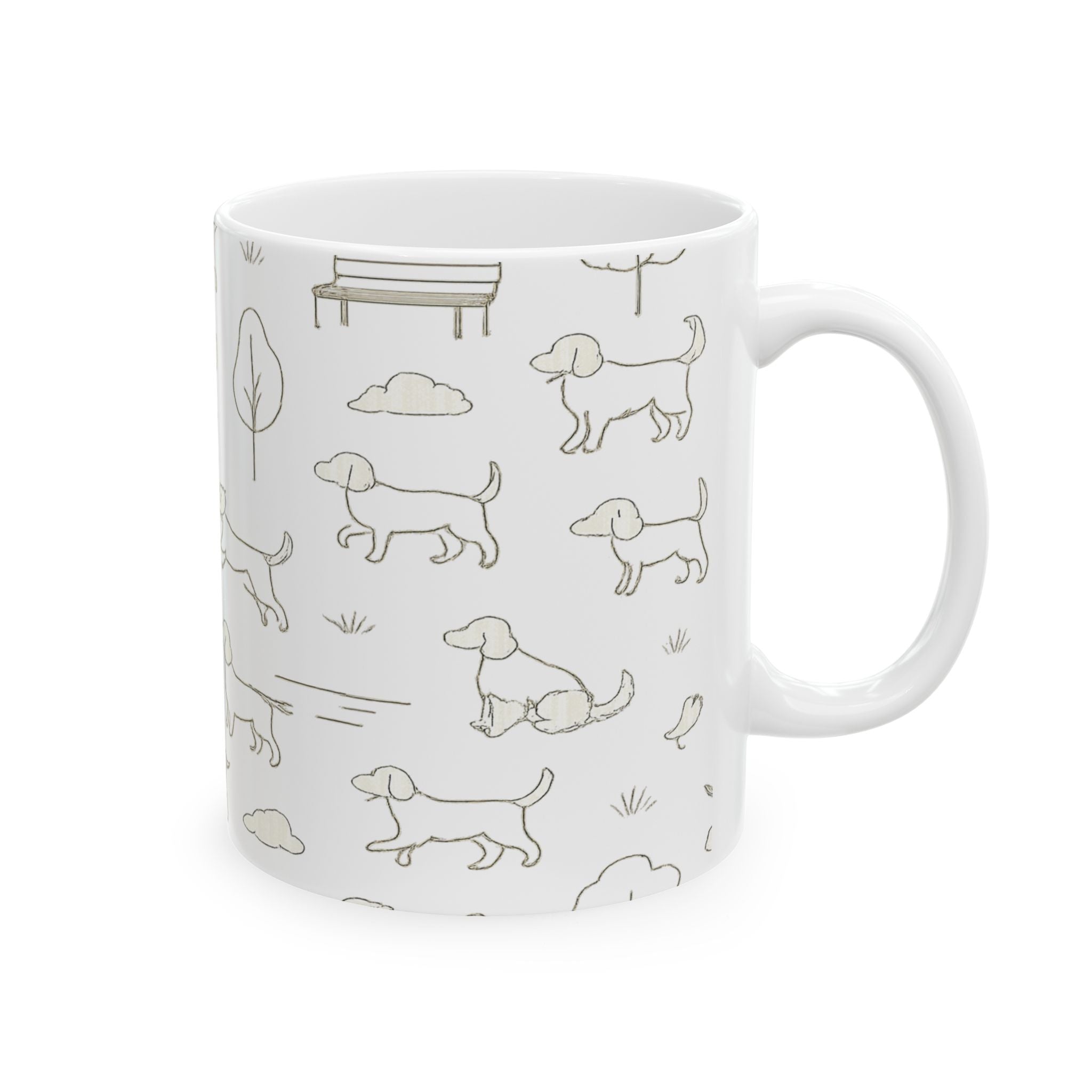 Delicate Dogs At Park Full Wrap Coffee Mug | Dogs Gift | Ceramic Mug