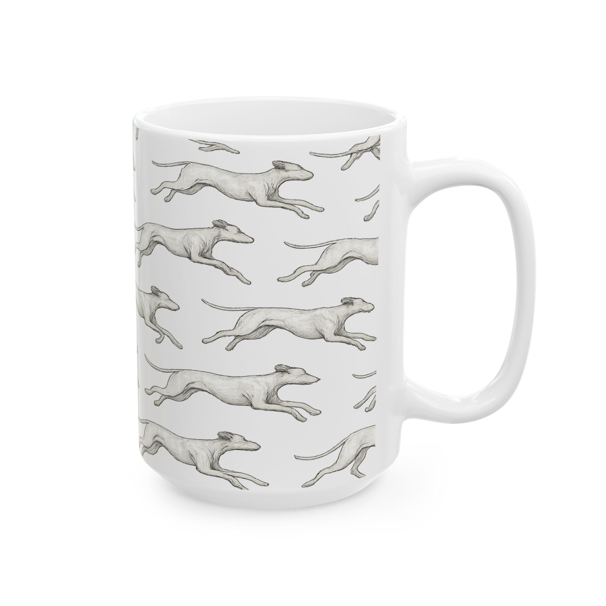 Delicate Running Dogs Full Wrap Coffee Mug | Dogs Gift | Ceramic Mug