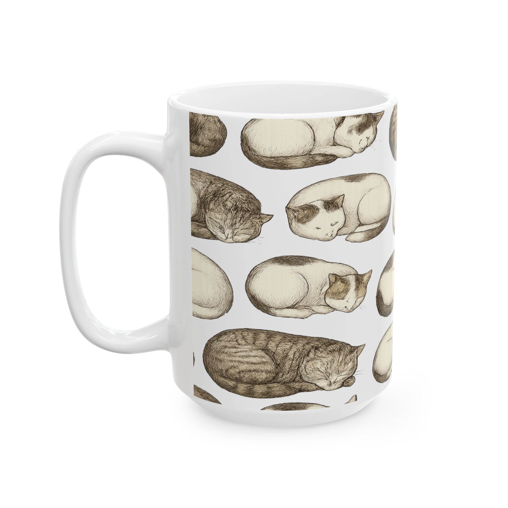 Botanical Sleeping Cats Full Wrap Coffee Mug | Cats Gift | Ceramic Mug