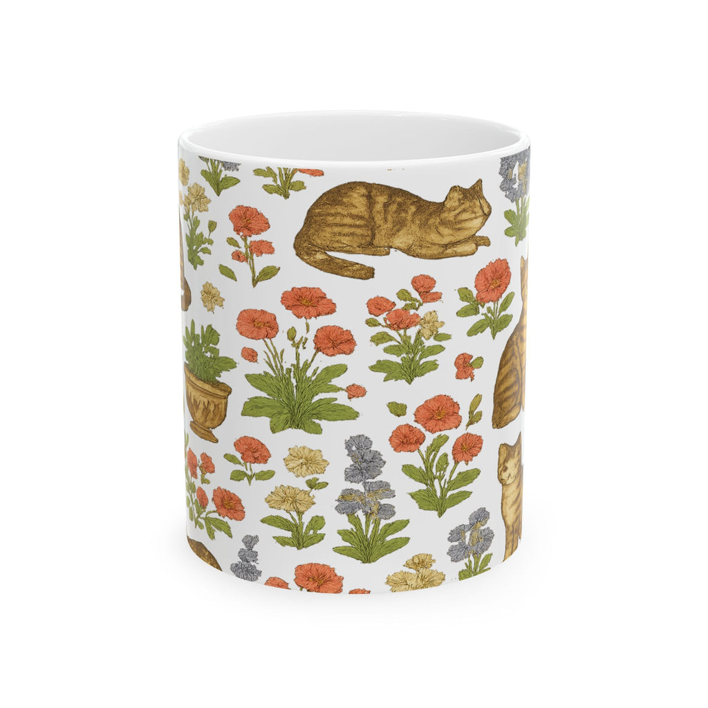 Vintage Cats In Garden Full Wrap Coffee Mug | Cats Gift | Ceramic Mug