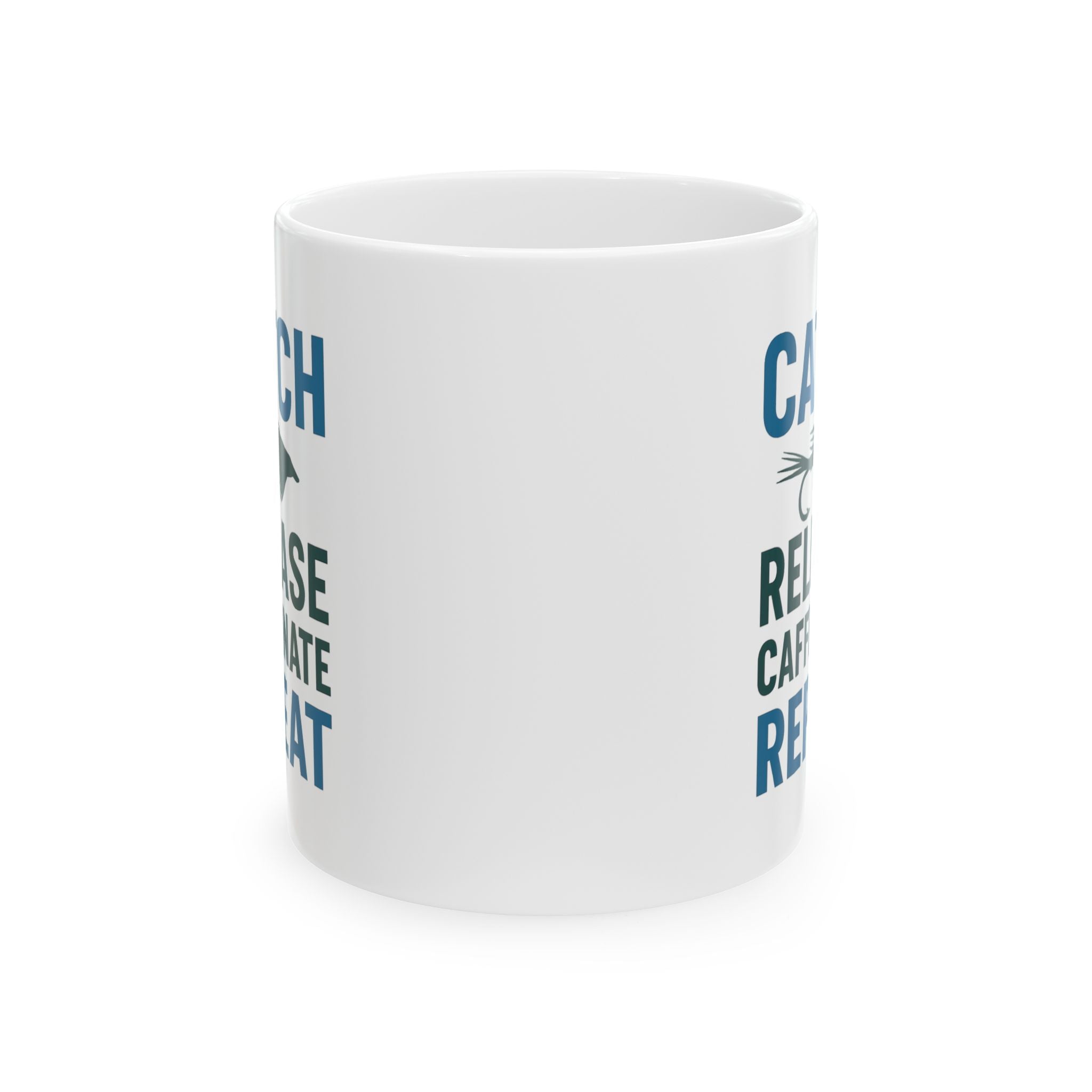 Fly Fisherman Catch Release Caffeinate Repeat Coffee Mug | Cat Lover Gift | Ceramic Mug