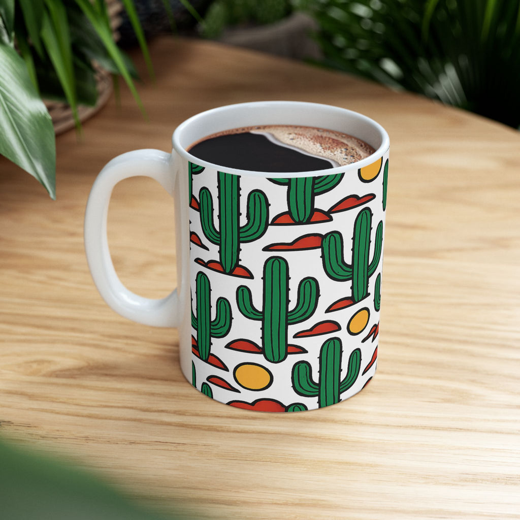 Bold Saguaro Cactus Desert Pattern Coffee Mug | Cactus Lover Gift | Ceramic Mug