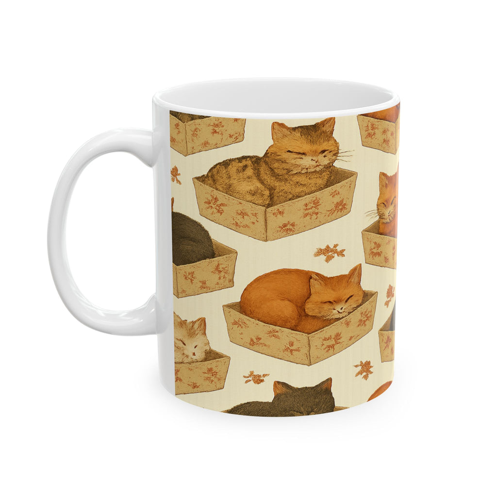Vintage Cats In Boxes Full Wrap Coffee Mug | Cats Gift | Ceramic Mug