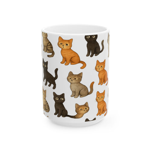 Botanical Curious Cats Full Wrap Coffee Mug | Cats Gift | Ceramic Mug