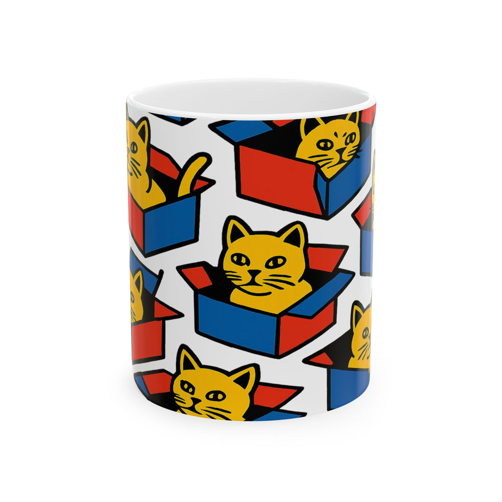 Bold Cats In Boxes Full Wrap Coffee Mug | Cats Gift | Ceramic Mug