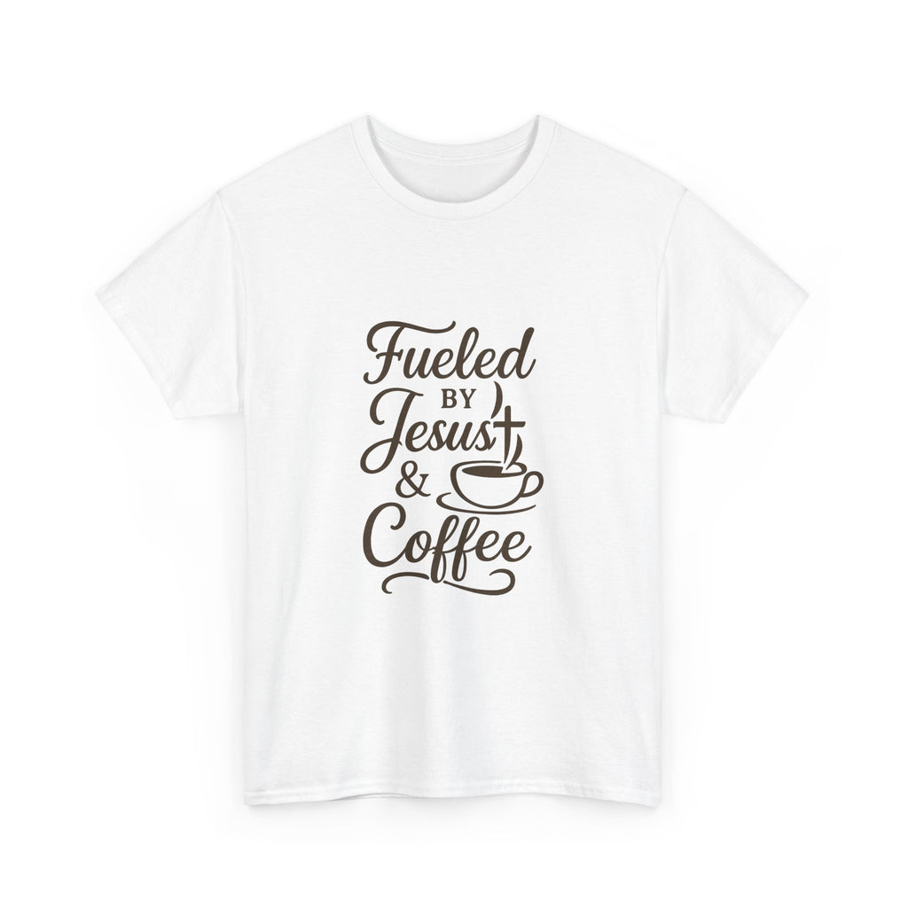 Fueled By Jesus And Coffee Faith T-Shirt | Coffee Lover Gift | Graphic Tee