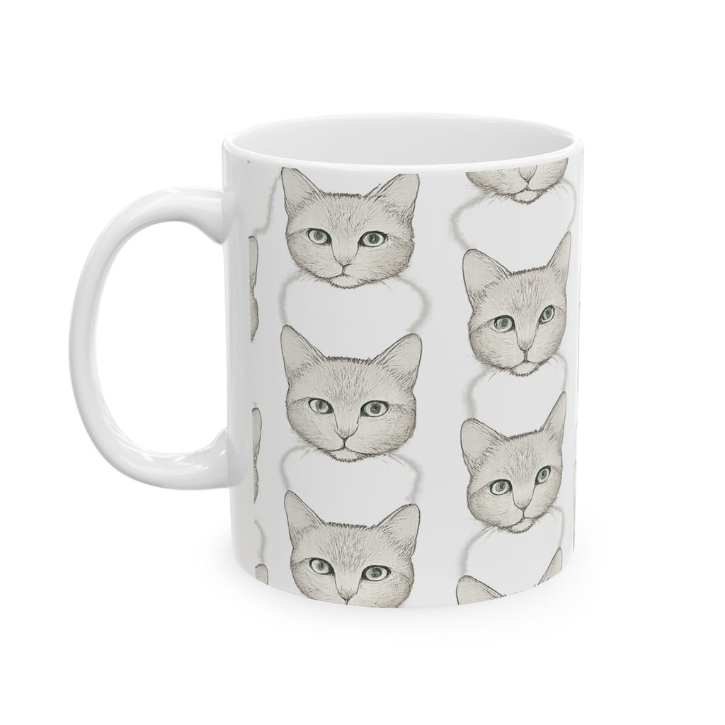 Delicate Cat Faces Full Wrap Coffee Mug | Cats Gift | Ceramic Mug