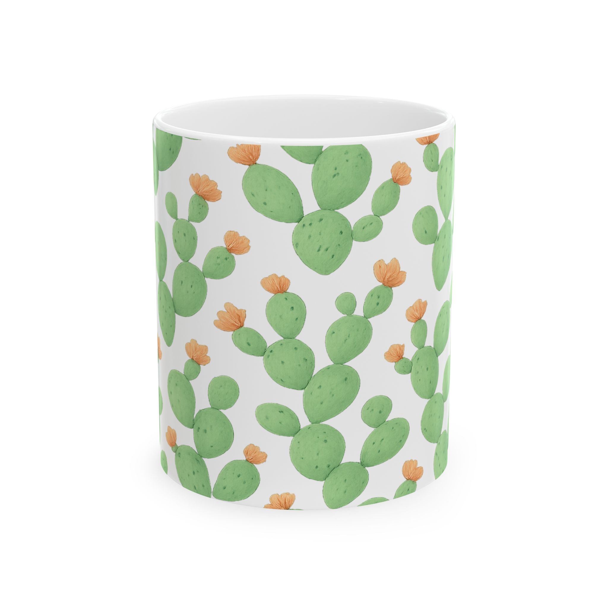 Watercolor Prickly Pear Cactus Full Wrap Coffee Mug | Cactus Gift | Ceramic Mug