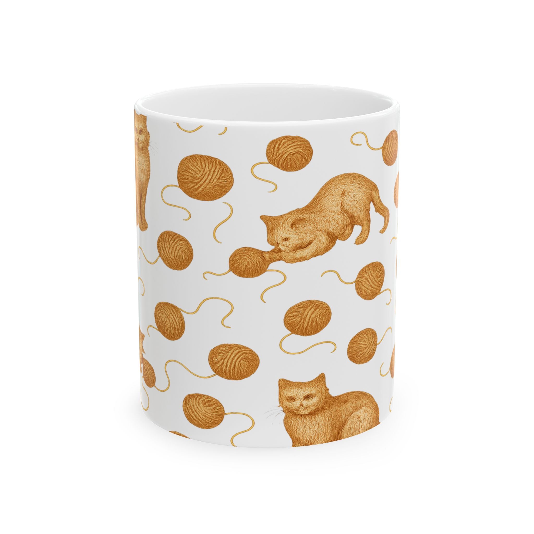 Vintage Cats With Yarn Full Wrap Coffee Mug | Cats Gift | Ceramic Mug