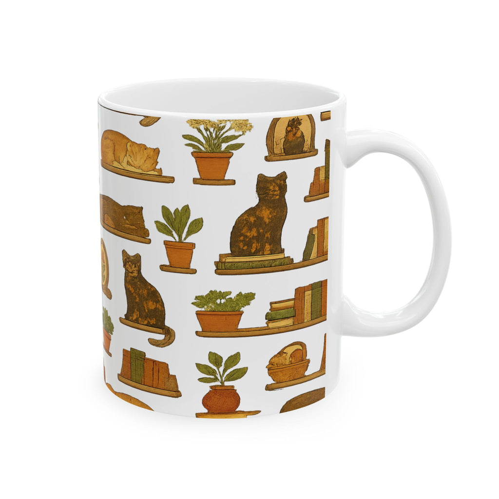 Vintage Cats On Shelves Full Wrap Coffee Mug | Cats Gift | Ceramic Mug