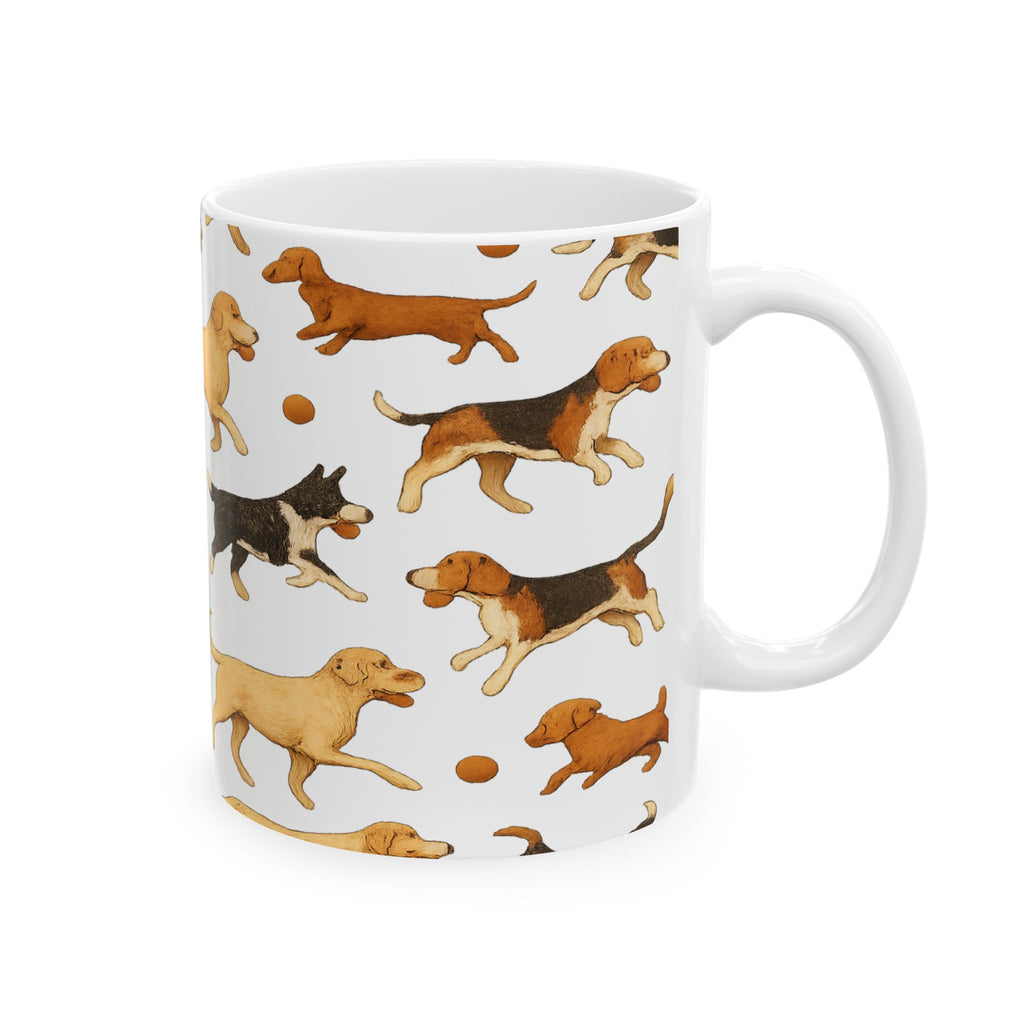 Botanical Dogs Playing Fetch Full Wrap Coffee Mug | Dogs Gift | Ceramic Mug