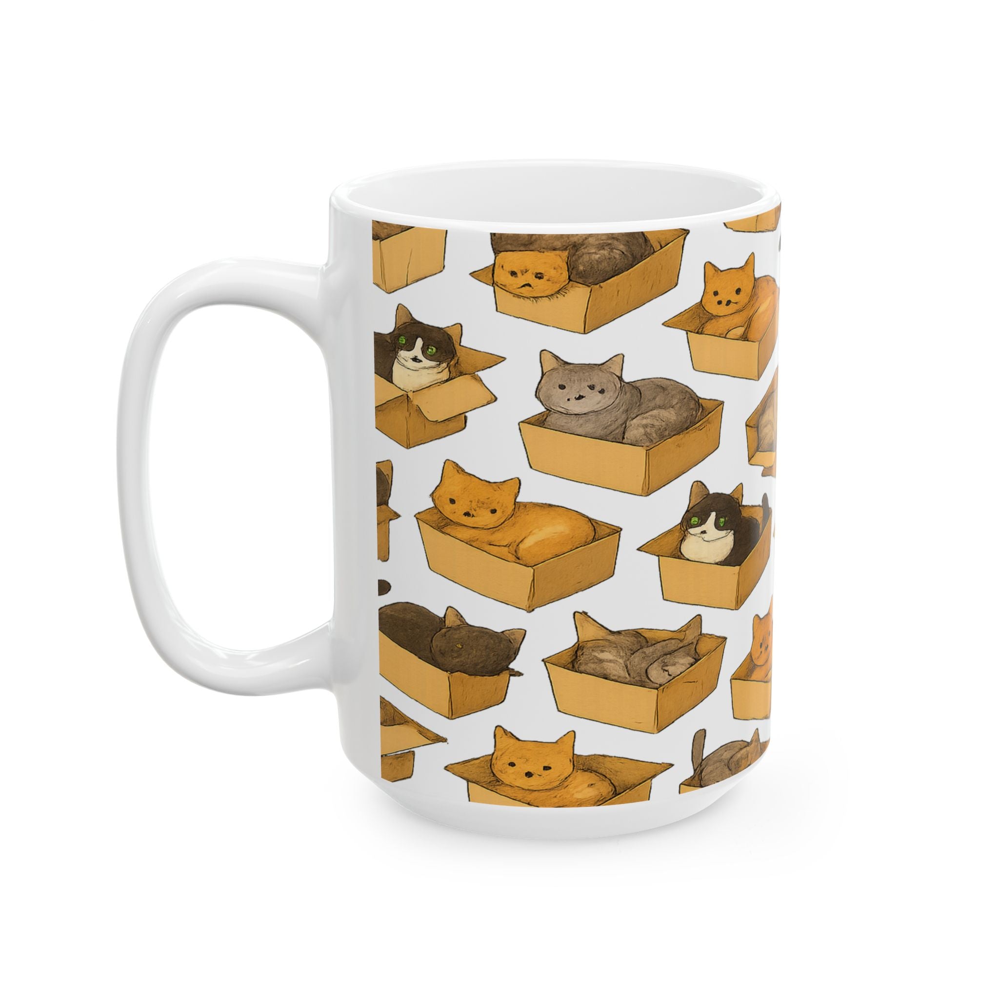 Botanical Cats In Boxes Full Wrap Coffee Mug | Cats Gift | Ceramic Mug