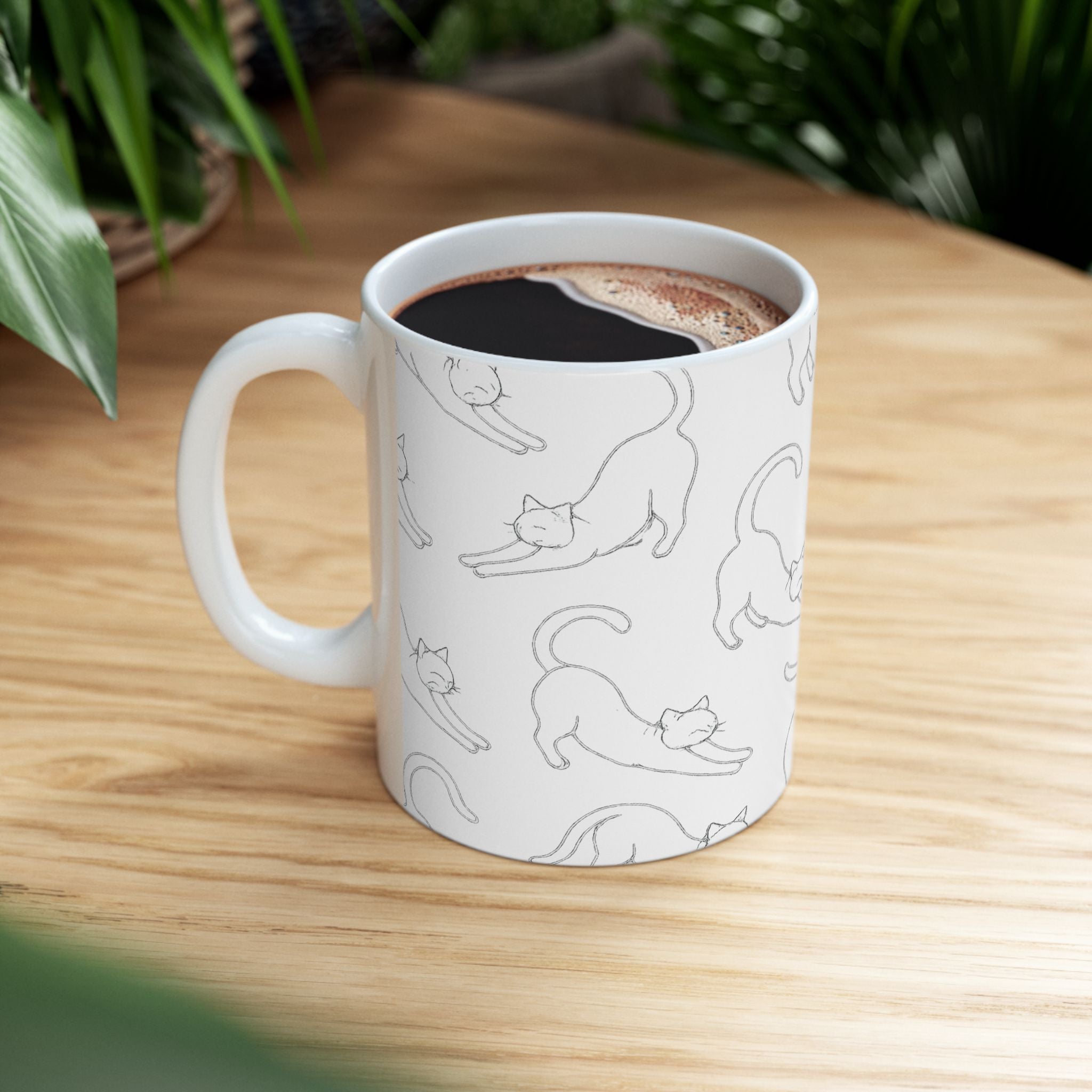 Delicate Stretching Cats Full Wrap Coffee Mug | Cats Gift | Ceramic Mug