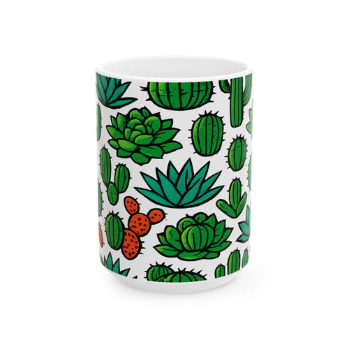 Bold Desert Garden Succulents Full Wrap Coffee Mug | Cactus Gift | Ceramic Mug
