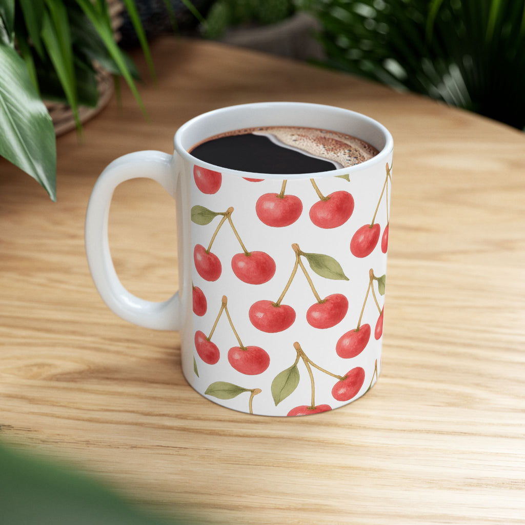 Watercolor Cherries Pattern Coffee Mug | Fruit Lover Gift | Ceramic Mug
