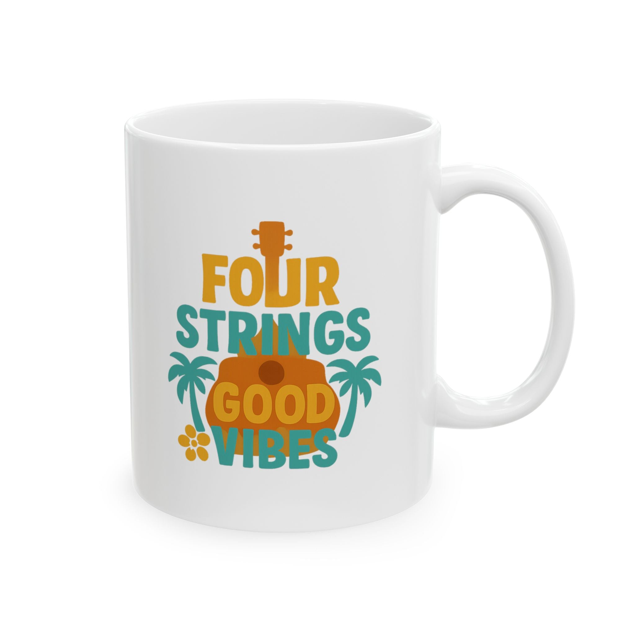Ukulele Player Four Strings Good Vibes Only Coffee Mug | Unique Gift | Ceramic Mug