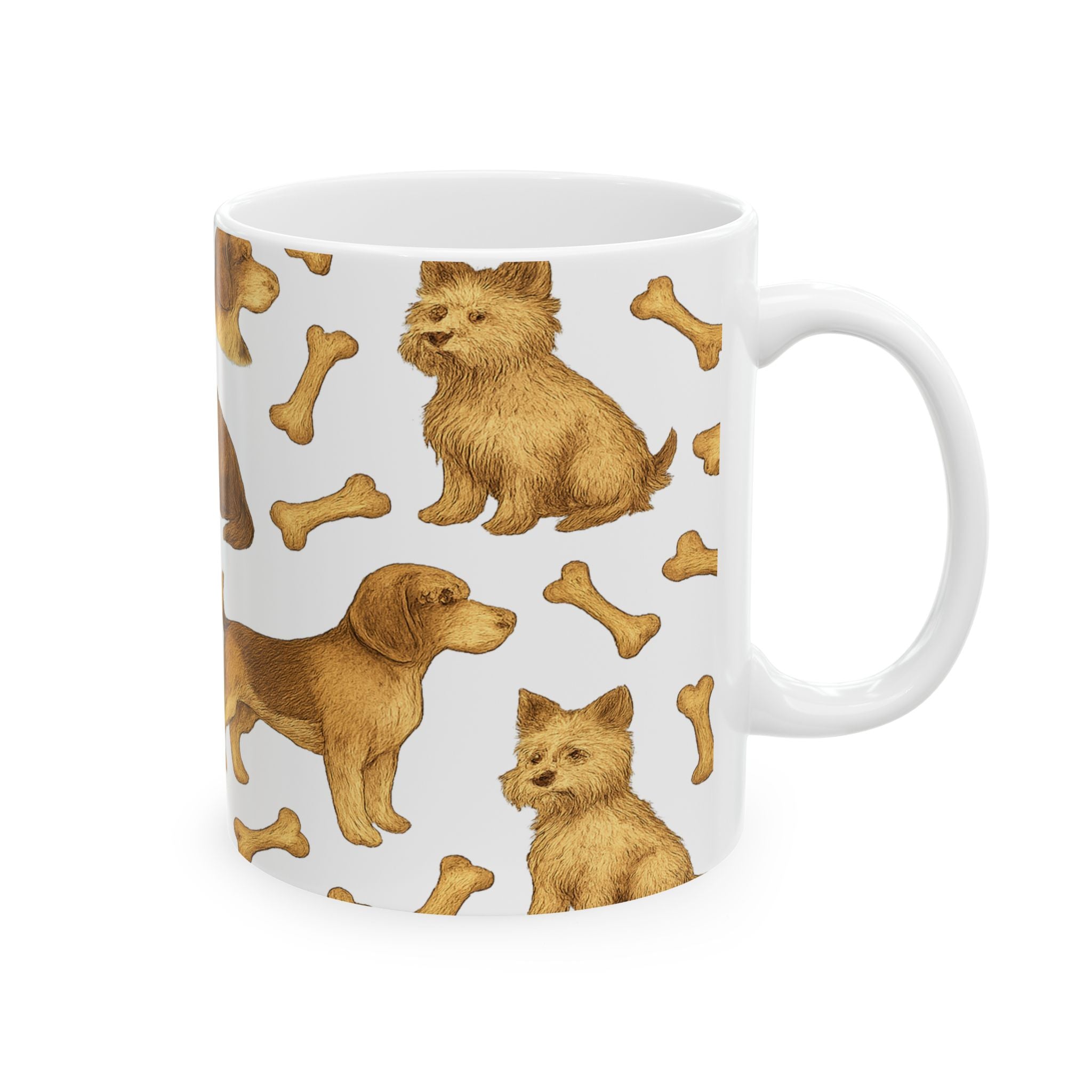 Vintage Dogs With Bones Full Wrap Coffee Mug | Dogs Gift | Ceramic Mug