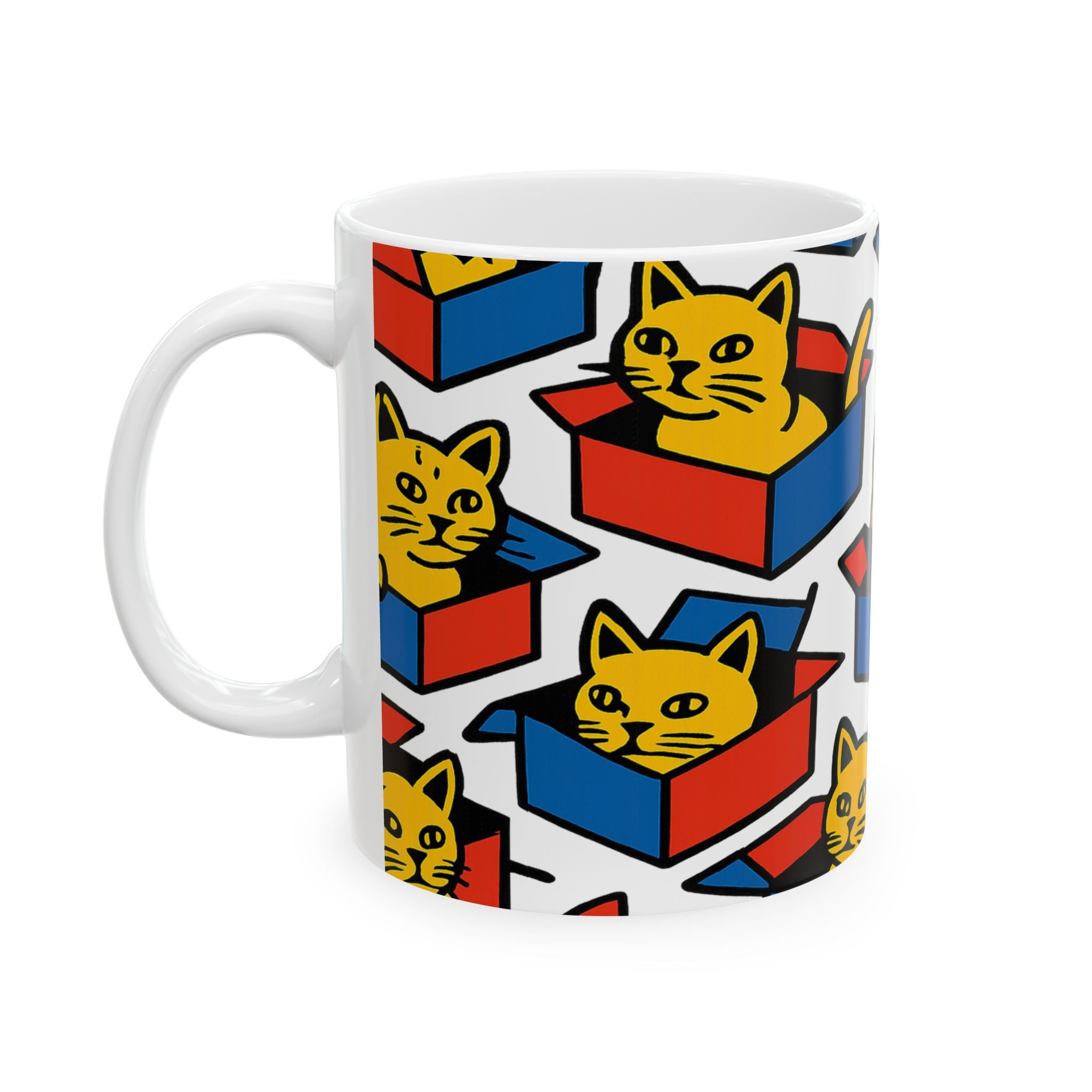 Bold Cats In Boxes Full Wrap Coffee Mug | Cats Gift | Ceramic Mug
