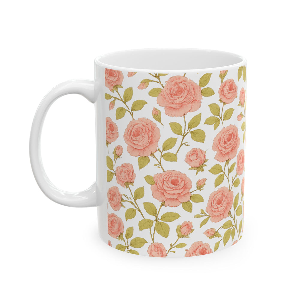 Vintage Pink Rose Garden Full Wrap Coffee Mug | Flowers Gift | Ceramic Mug