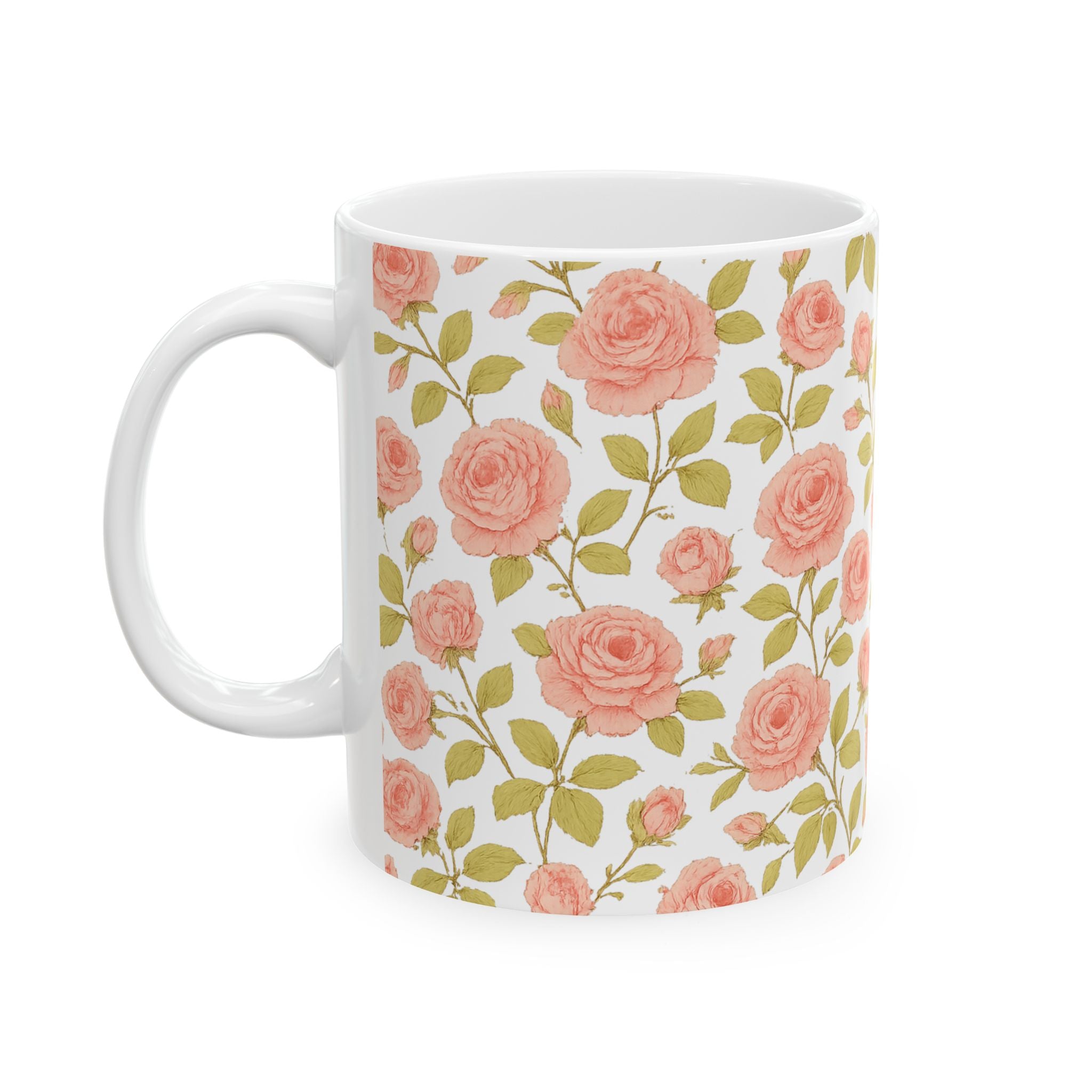 Vintage Pink Rose Garden Full Wrap Coffee Mug | Flowers Gift | Ceramic Mug