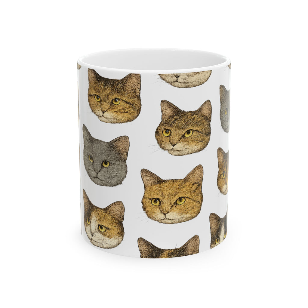 Botanical Cat Faces Full Wrap Coffee Mug | Cats Gift | Ceramic Mug
