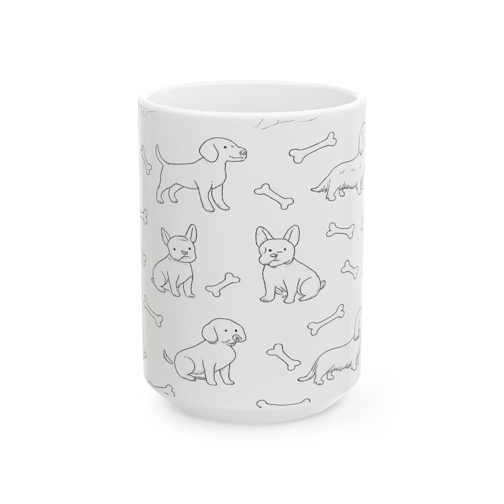 Delicate Dogs With Bones Full Wrap Coffee Mug | Dogs Gift | Ceramic Mug