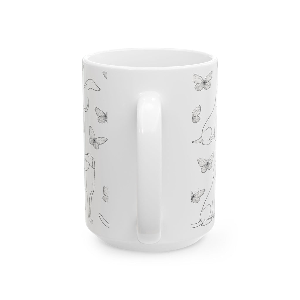 Delicate Dogs And Butterflies Full Wrap Coffee Mug | Dogs Gift | Ceramic Mug