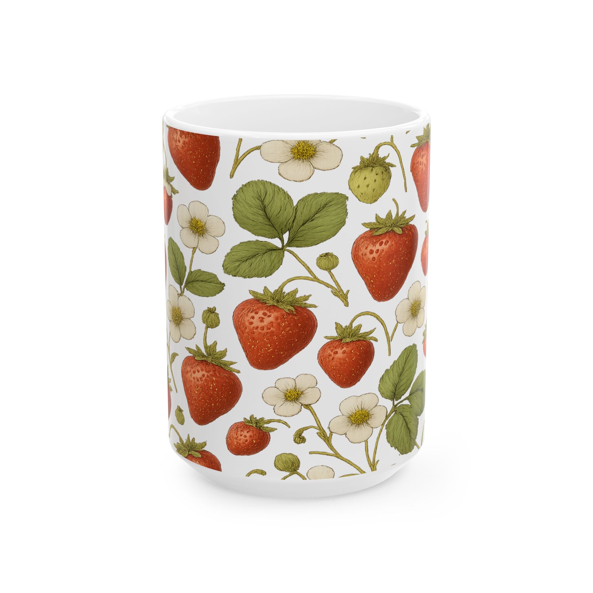 Botanical Strawberries Full Wrap Coffee Mug | Fruit Gift | Ceramic Mug