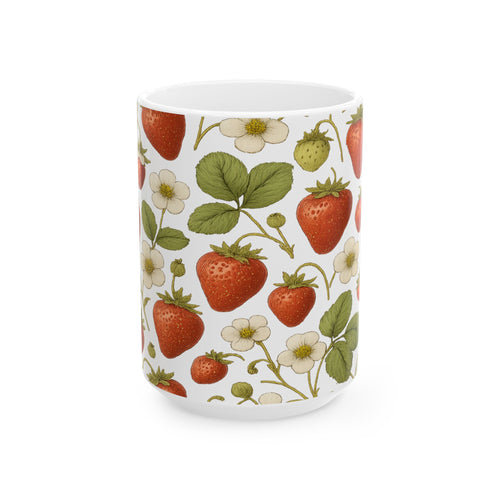 Botanical Strawberries Full Wrap Coffee Mug | Fruit Gift | Ceramic Mug