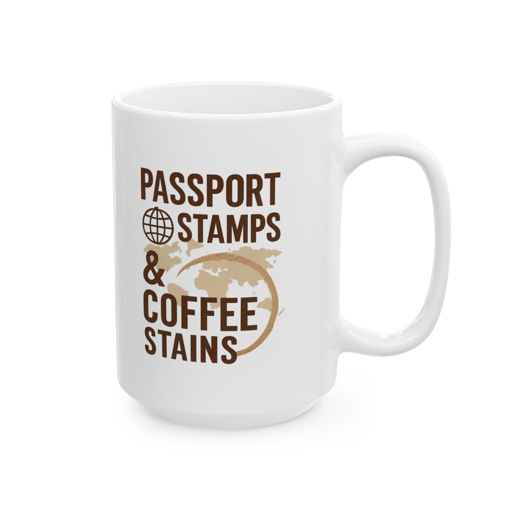 Travel Addict Passport Stamps And Coffee Stains Coffee Mug | Coffee Lover Gift | Ceramic Mug