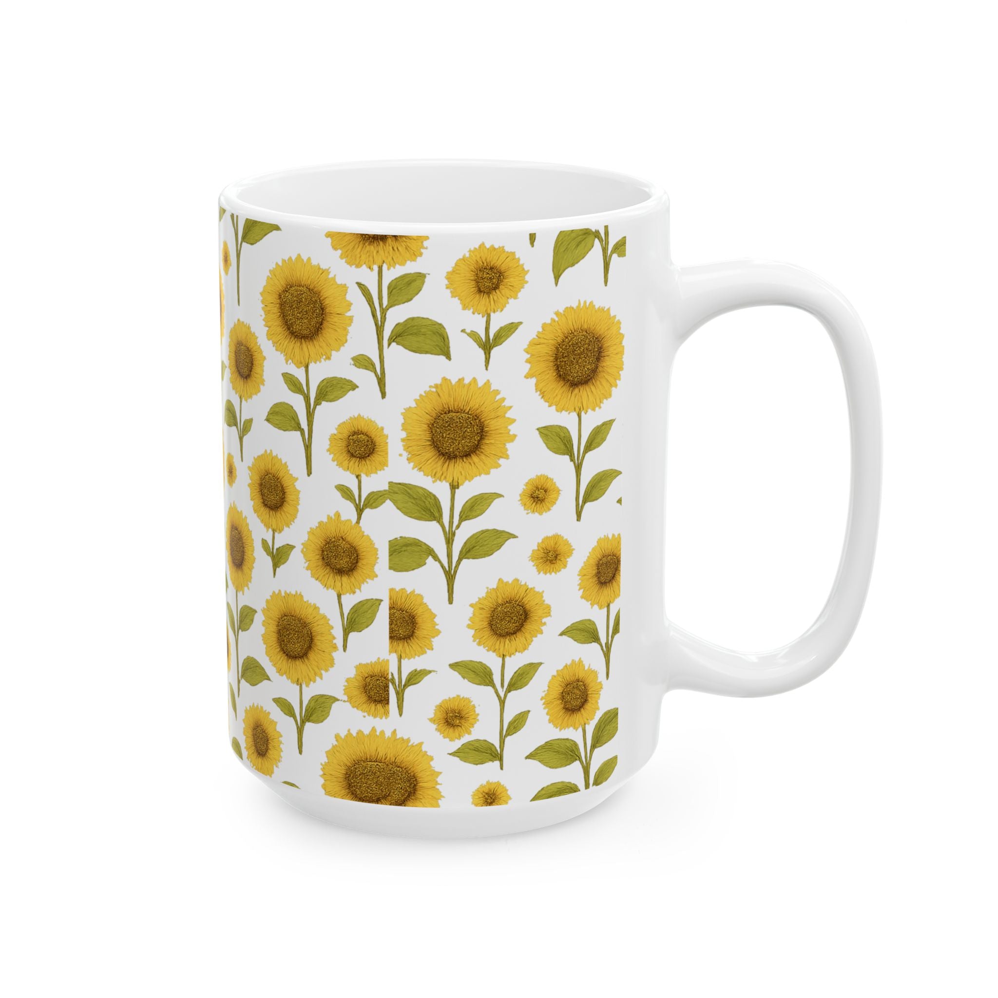 Vintage Sunflower Field Full Wrap Coffee Mug | Flowers Gift | Ceramic Mug